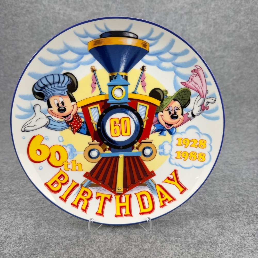 Disney Mickey Minnie Mouse 60th Birthday Schmid Vintage Plate 1988 Japan 10.5in
